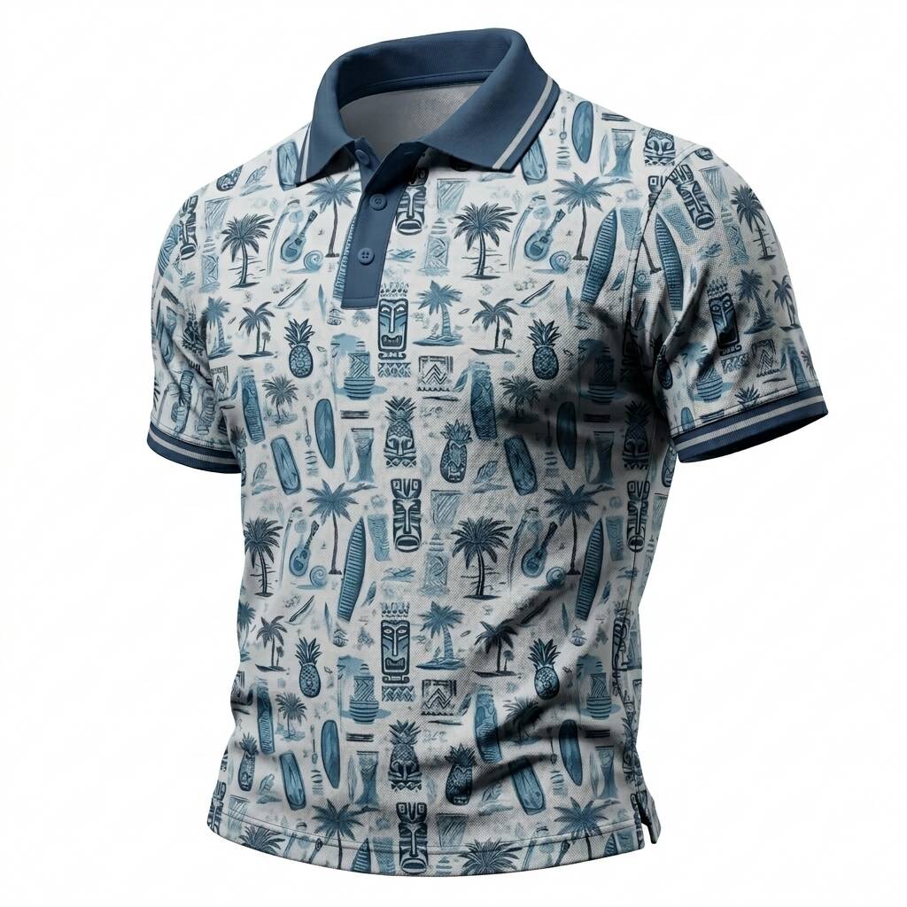 Vintage Hawaiian Palm Print Polo