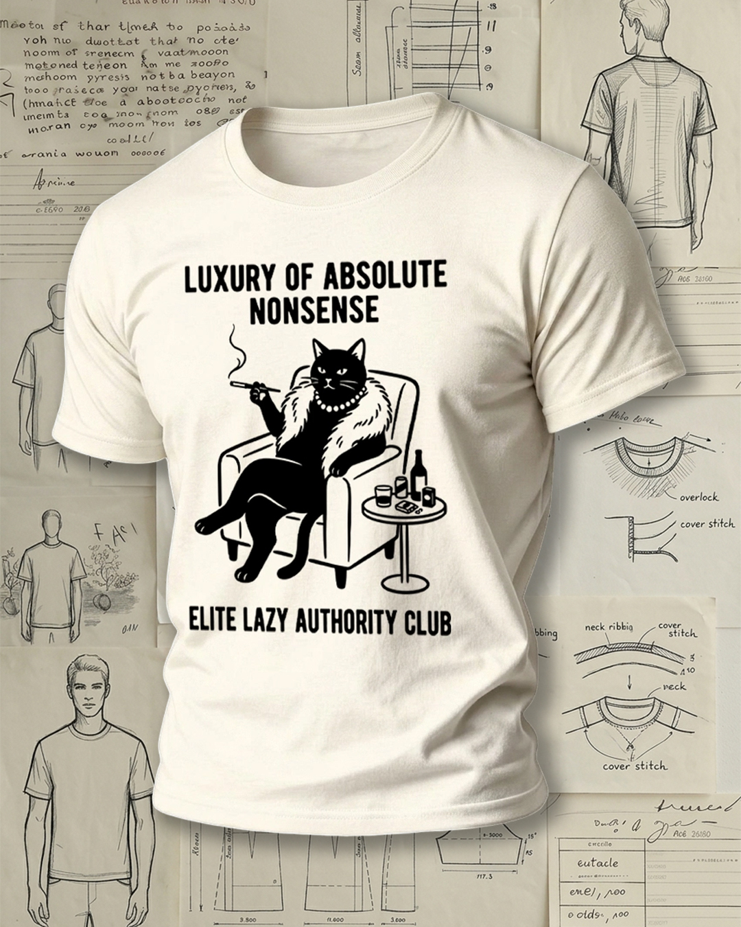 Smoking Cat Print Street Cool Unisex T-Shirt