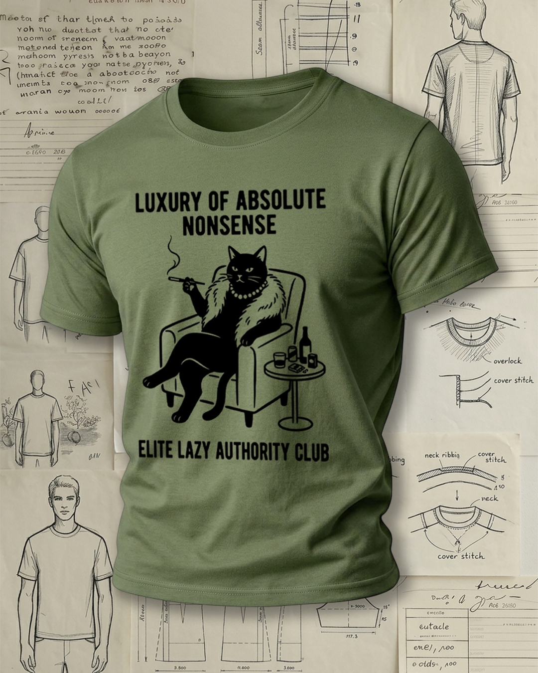 Smoking Cat Print Street Cool Unisex T-Shirt