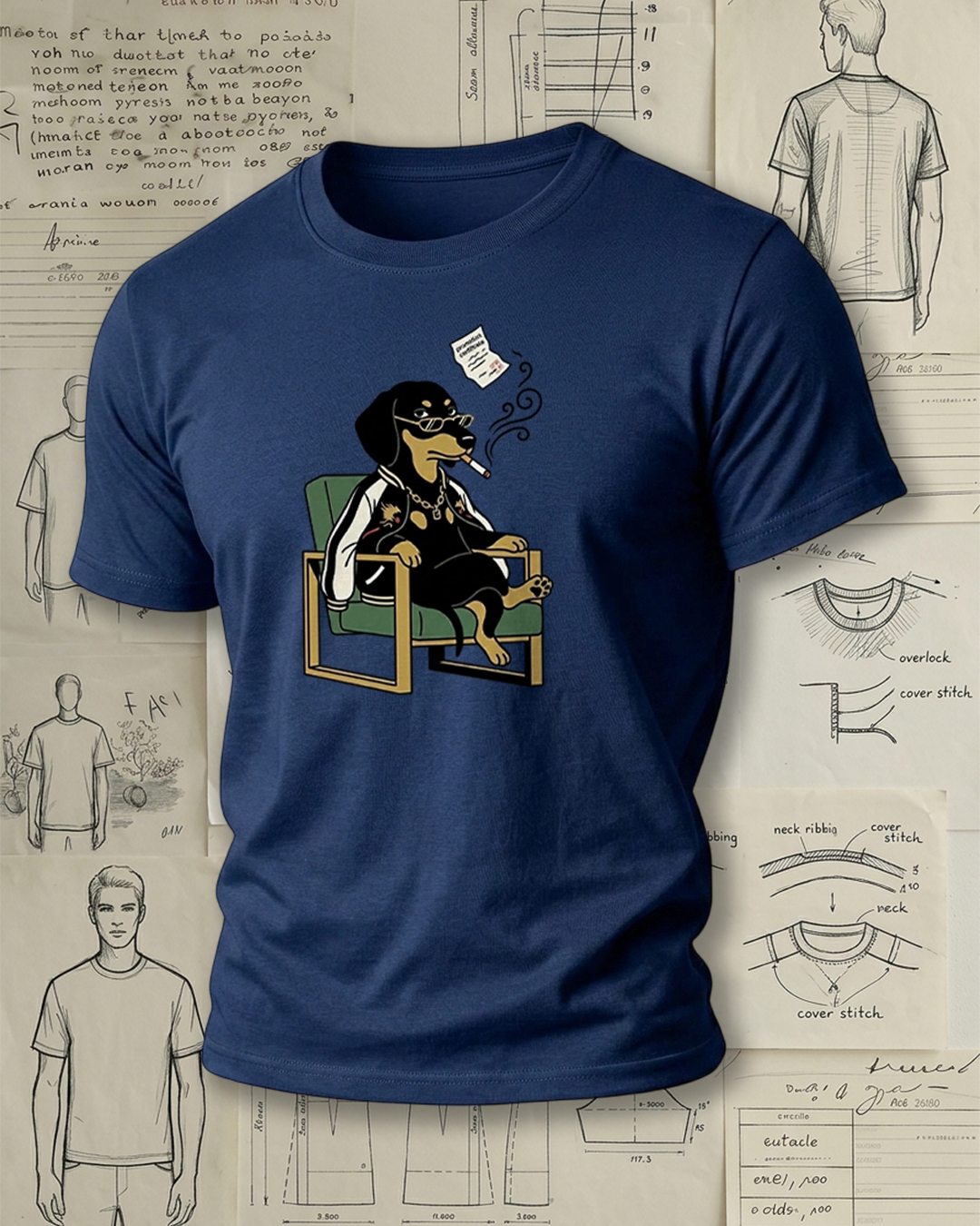 Smoking Dachshund on Armchair Print Retro Cool Unisex T-Shirt