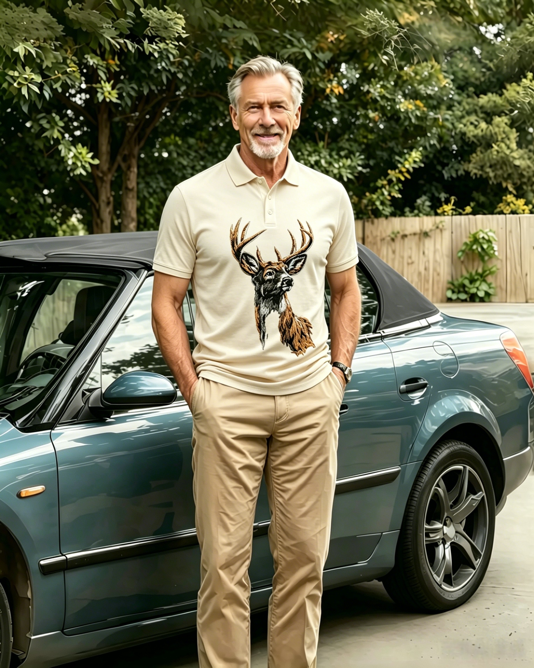 Forest Wilderness Deer Embroidered Pattern Polo Shirts