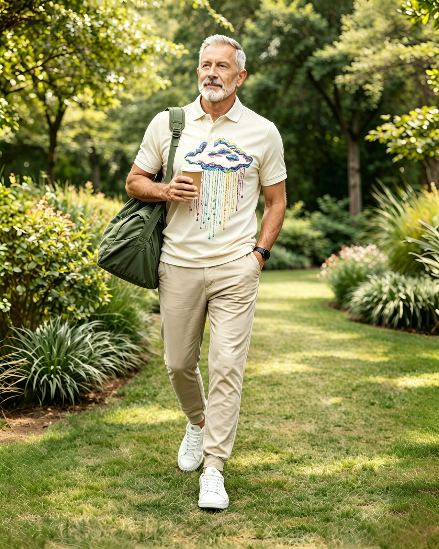 Bohemian Rainbow Cloud Embroidered Pattern Polo Shirts