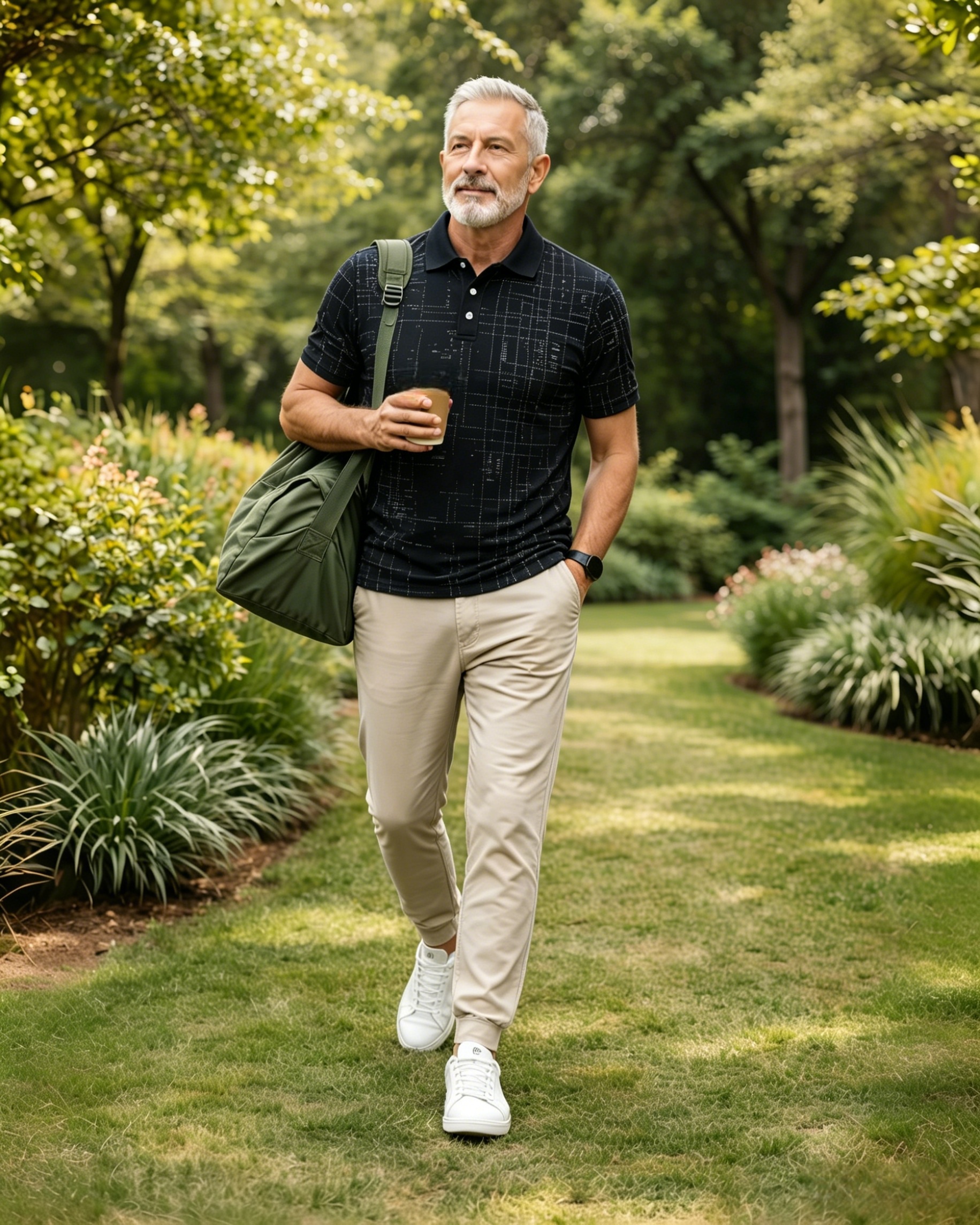 Black Dot Grid Printed Collared Polo Shirt