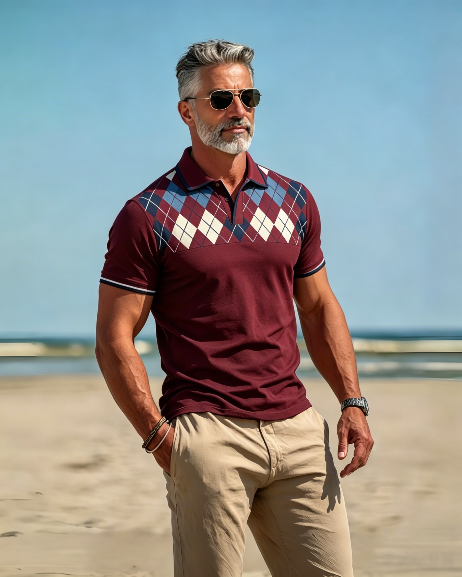 Burgundy Argyle Placket Collared Polo Shirt
