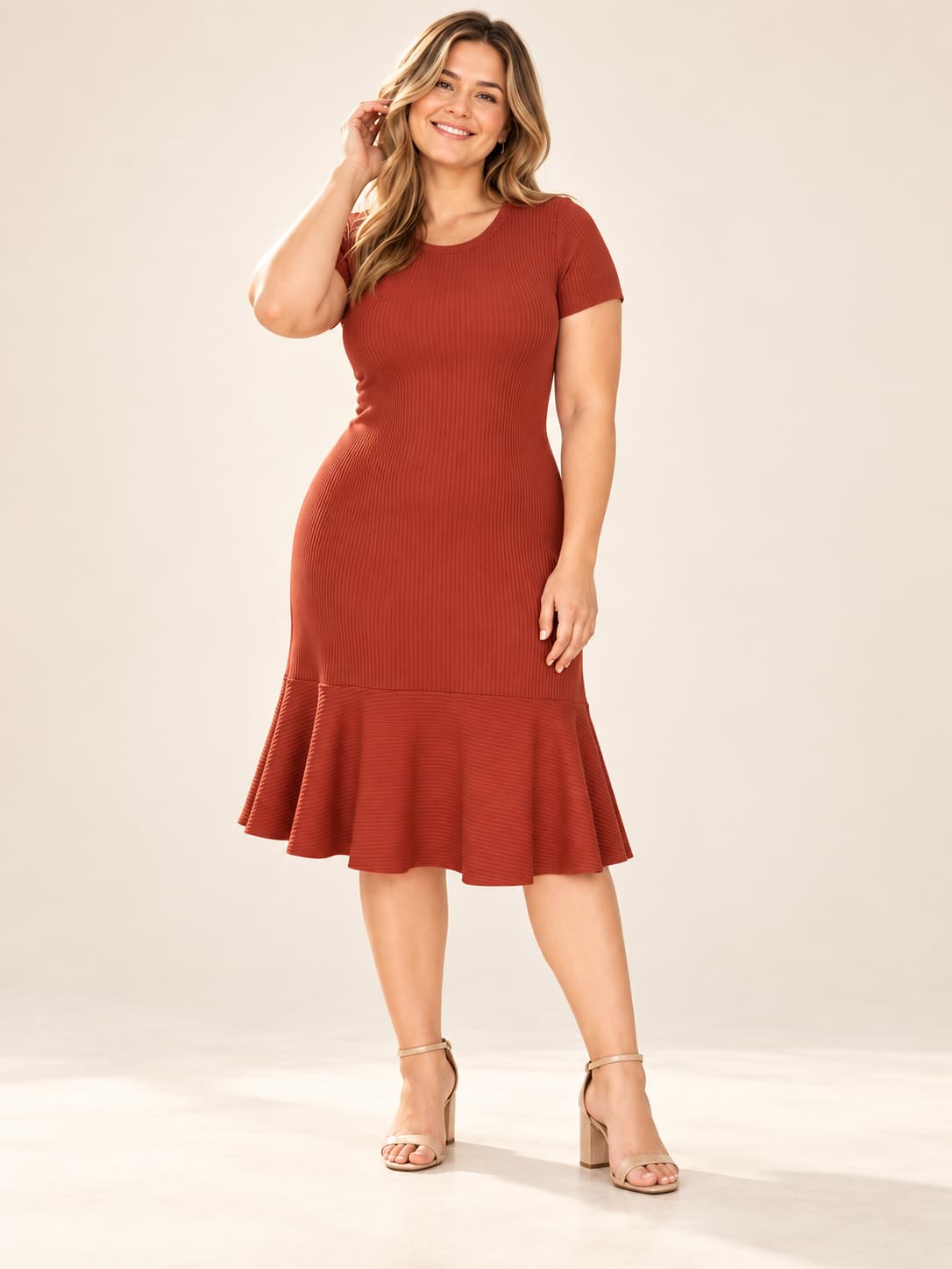 Everyday Ribbed Fit & Flare Midi Dress