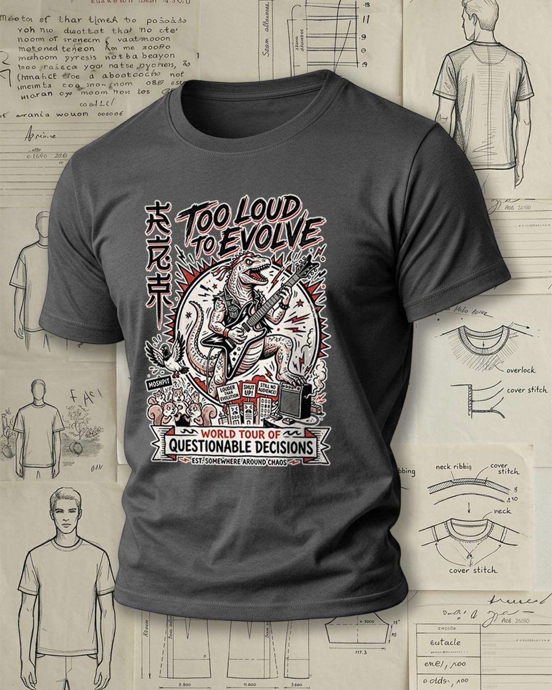Rockin' Dinosaur Playing Guitar Print Street Cool Unisex T-Shirt