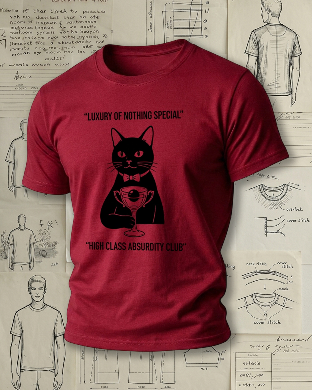 Cat Holding Glass Print Retro Cool Unisex T-Shirt