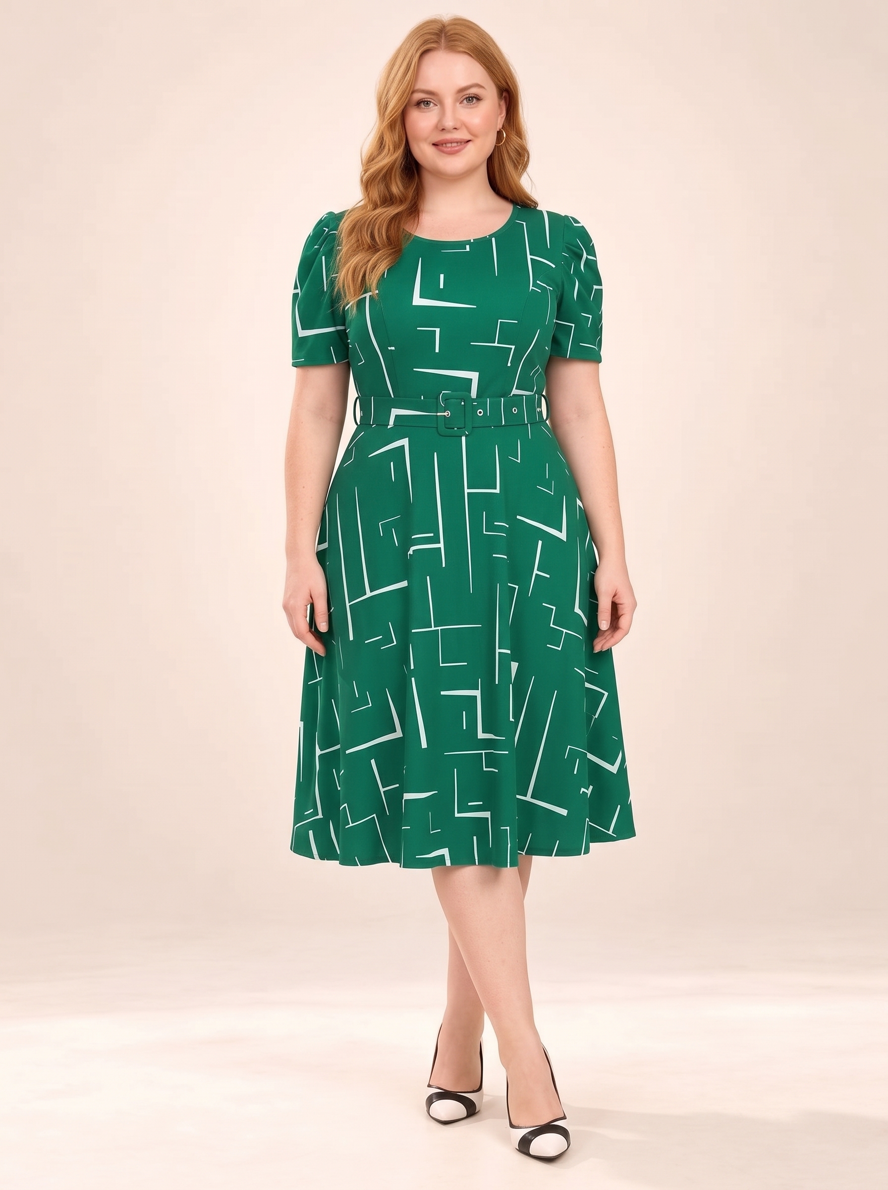 Everyday Art Abstract Print Belted Midi Dress