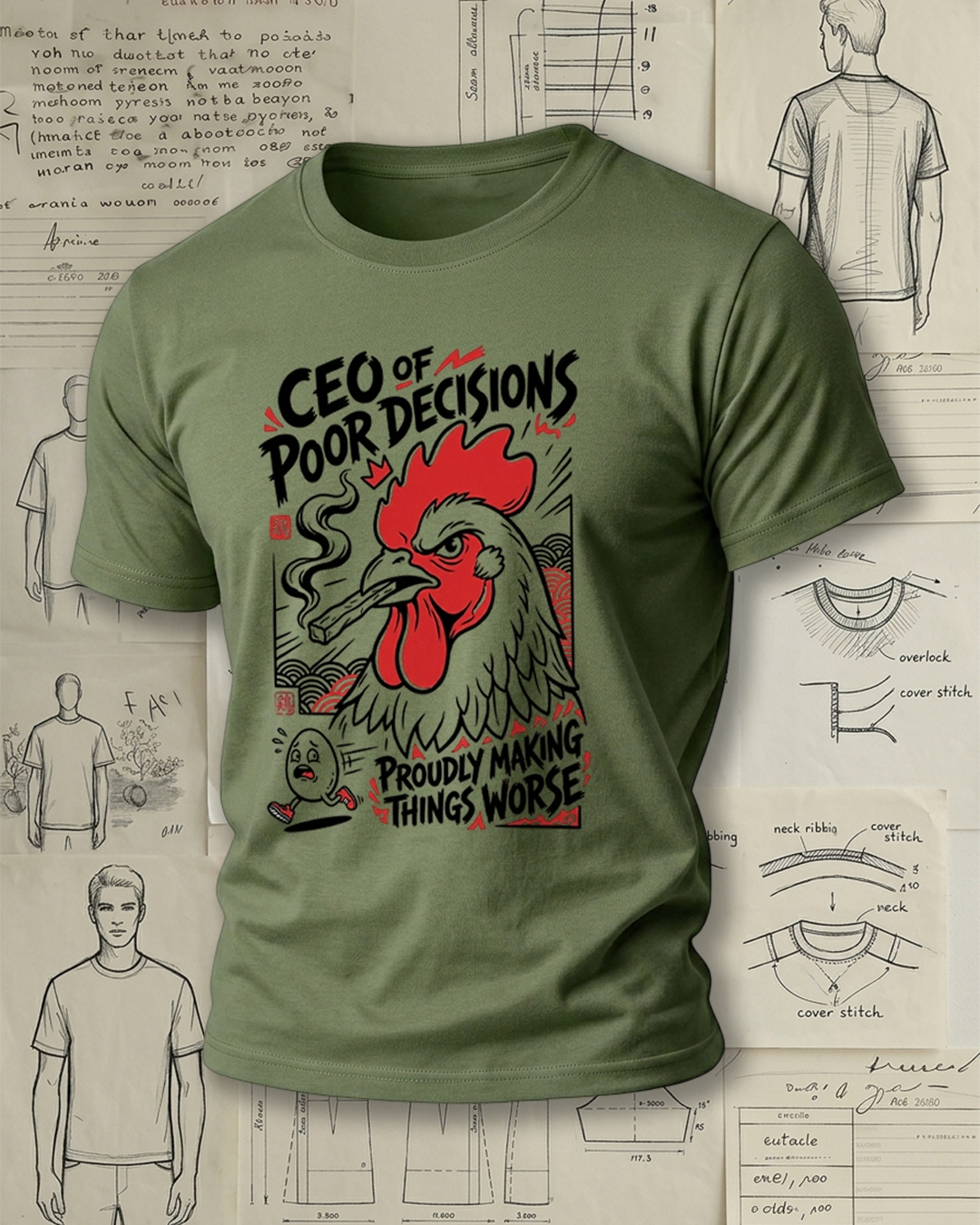 Smoking Rooster Print Street Cool Unisex T-Shirt