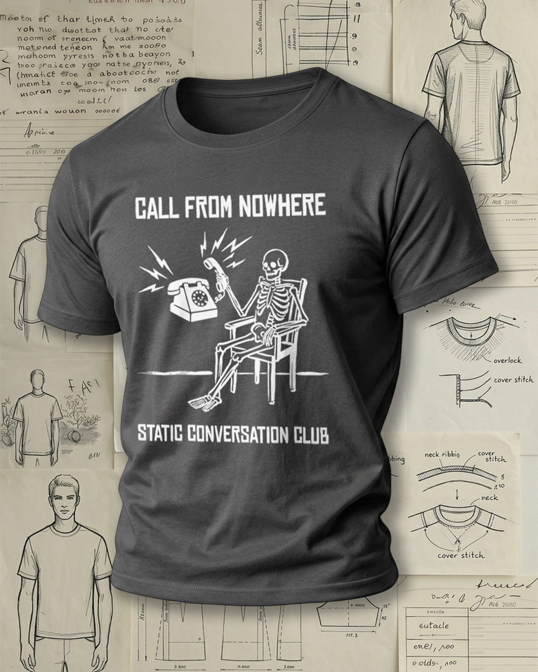 Skeleton Answering Phone Print Retro Cool Unisex T-Shirt