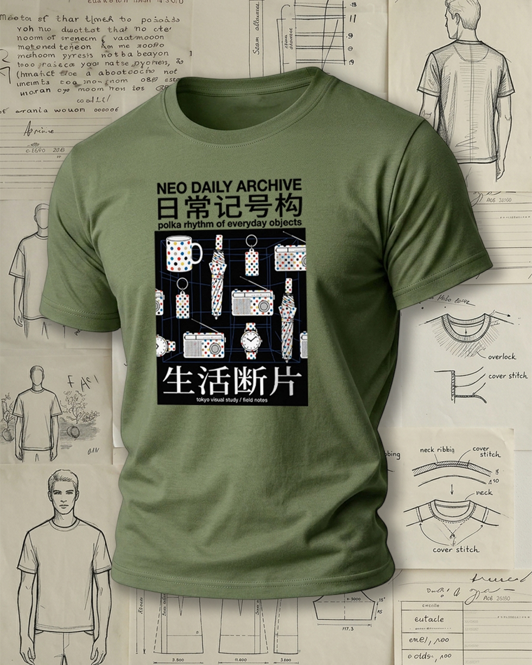 Polka Dot Everyday Objects Print Retro Literary Unisex T-Shirt