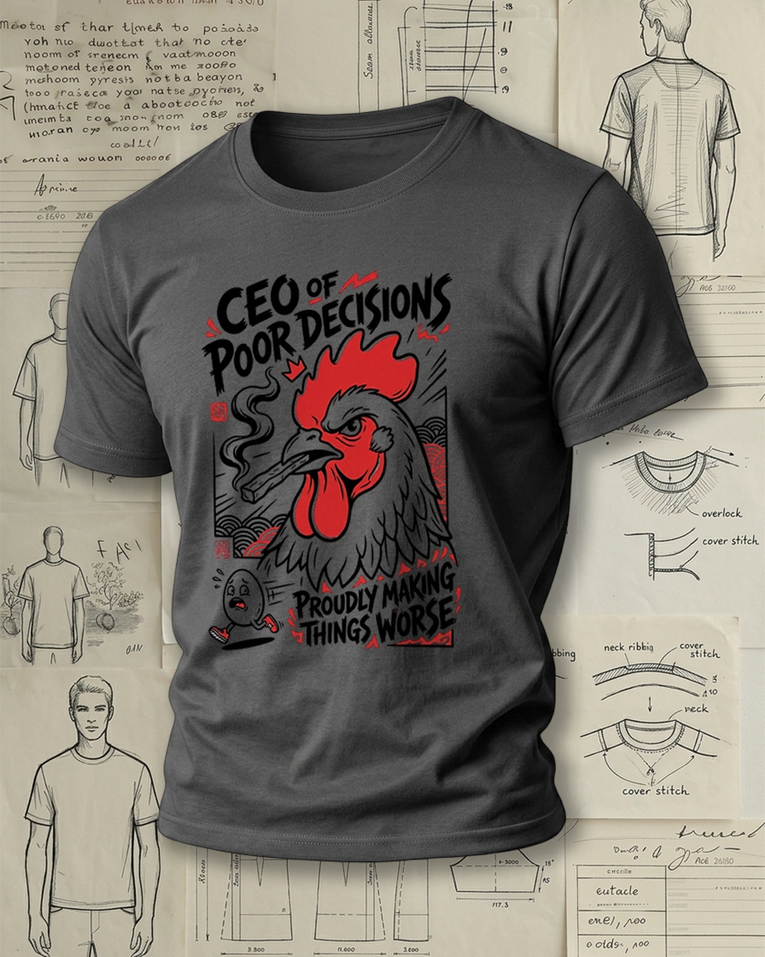 Smoking Rooster Print Street Cool Unisex T-Shirt