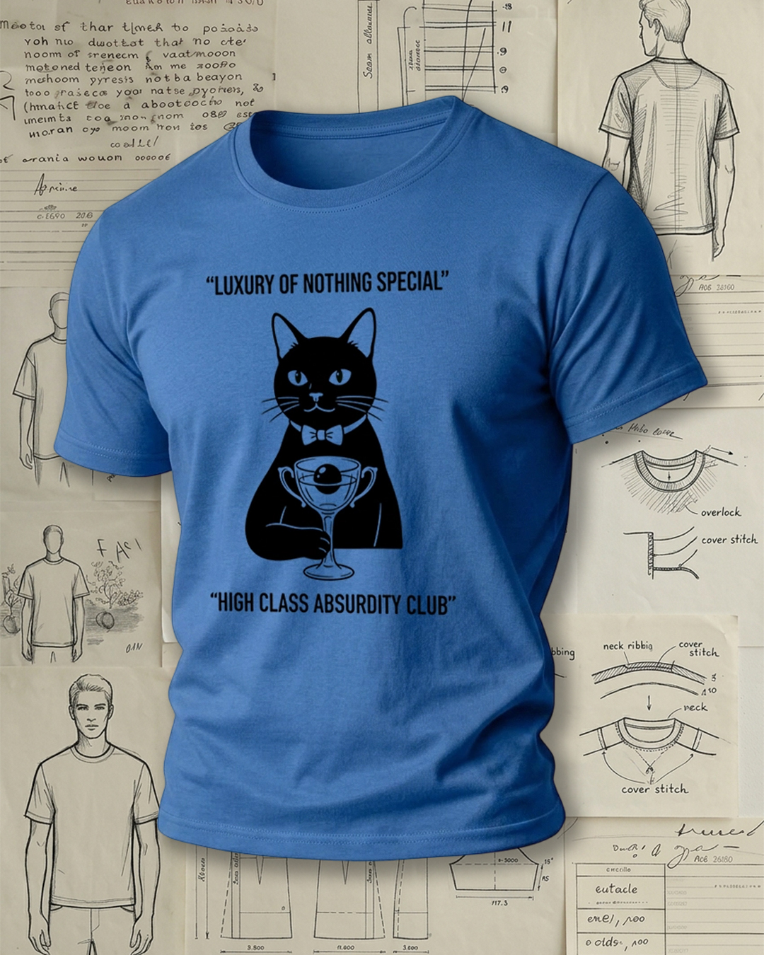 Cat Holding Glass Print Retro Cool Unisex T-Shirt