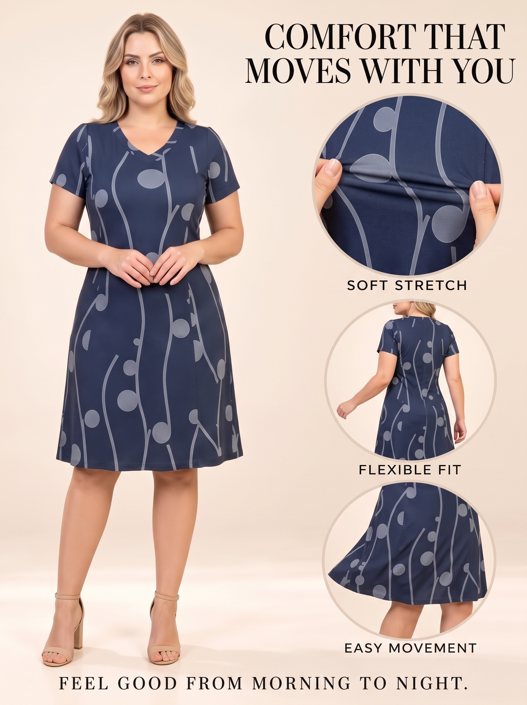 Everyday Abstract Dot Fit & Flare Midi Dress
