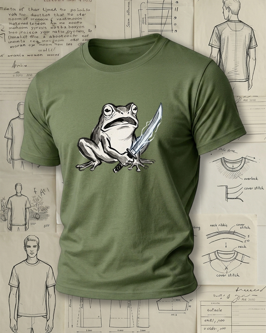 Frog with Sword Print Retro Cool Unisex T-Shirt