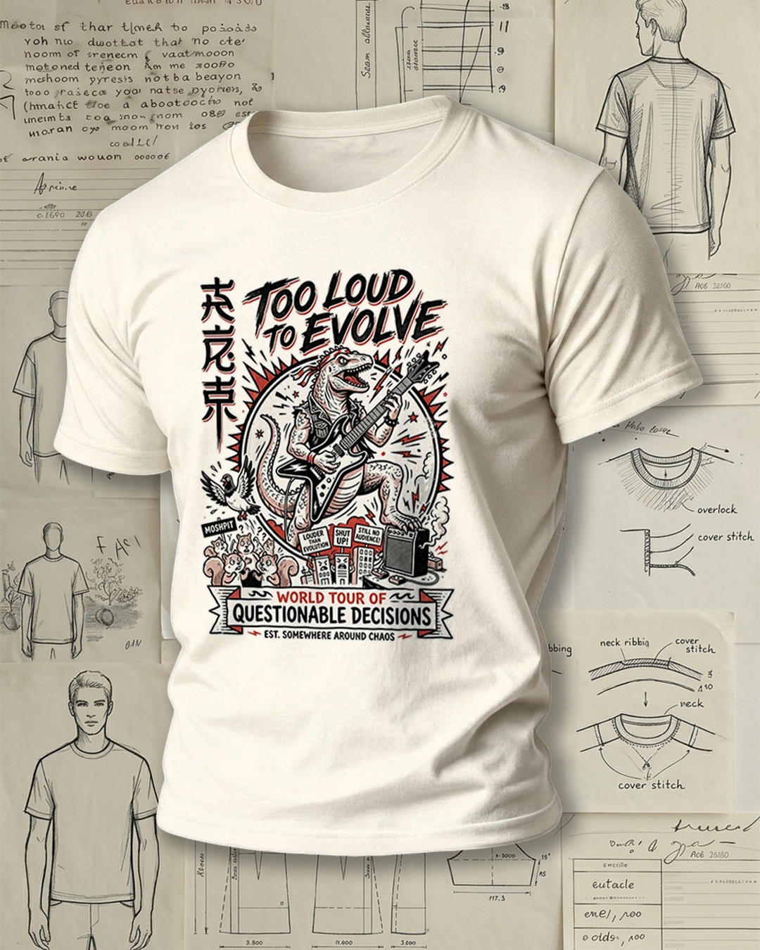 Rockin' Dinosaur Playing Guitar Print Street Cool Unisex T-Shirt