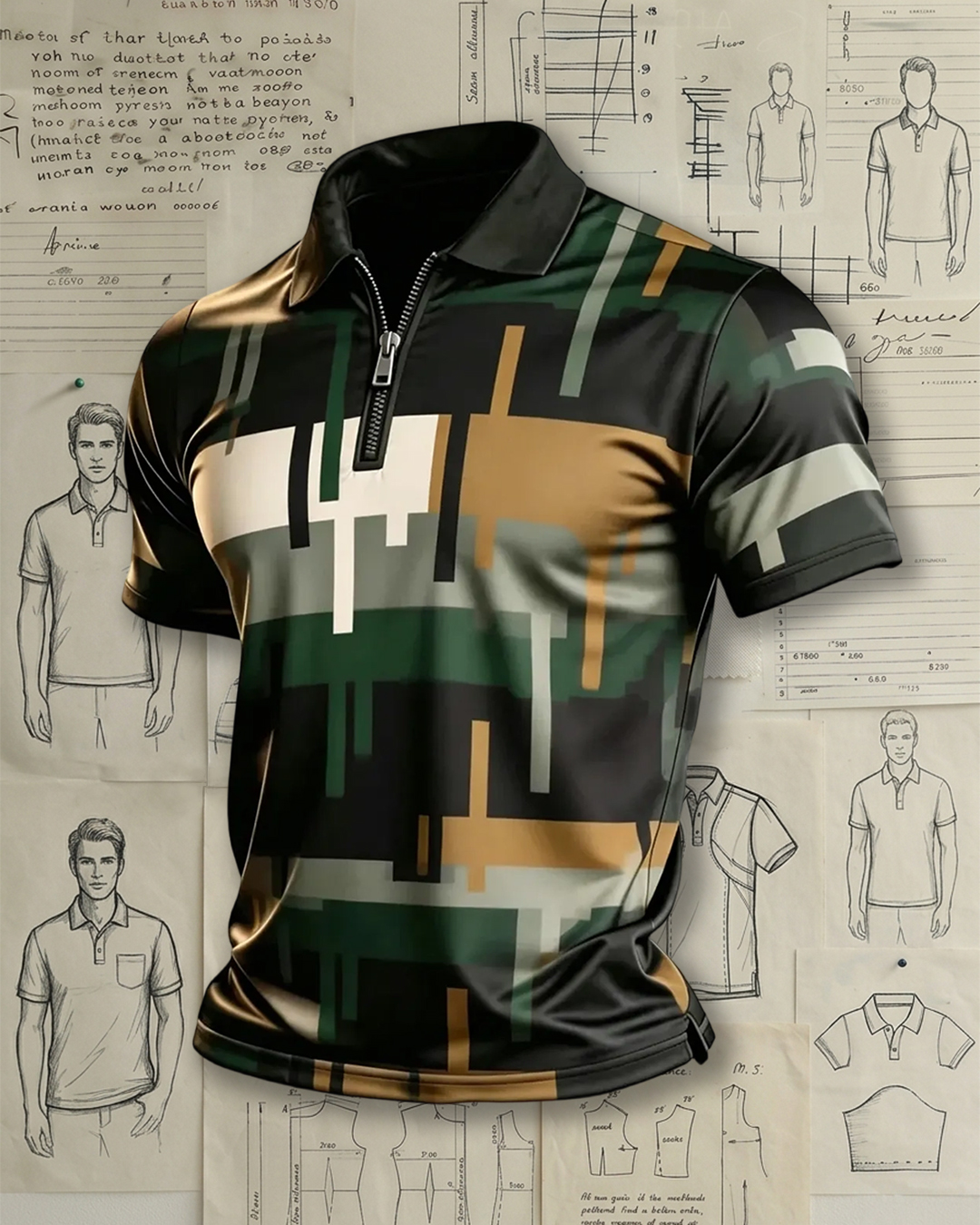 Men's Abstract Camo Quarter-Zip Polo