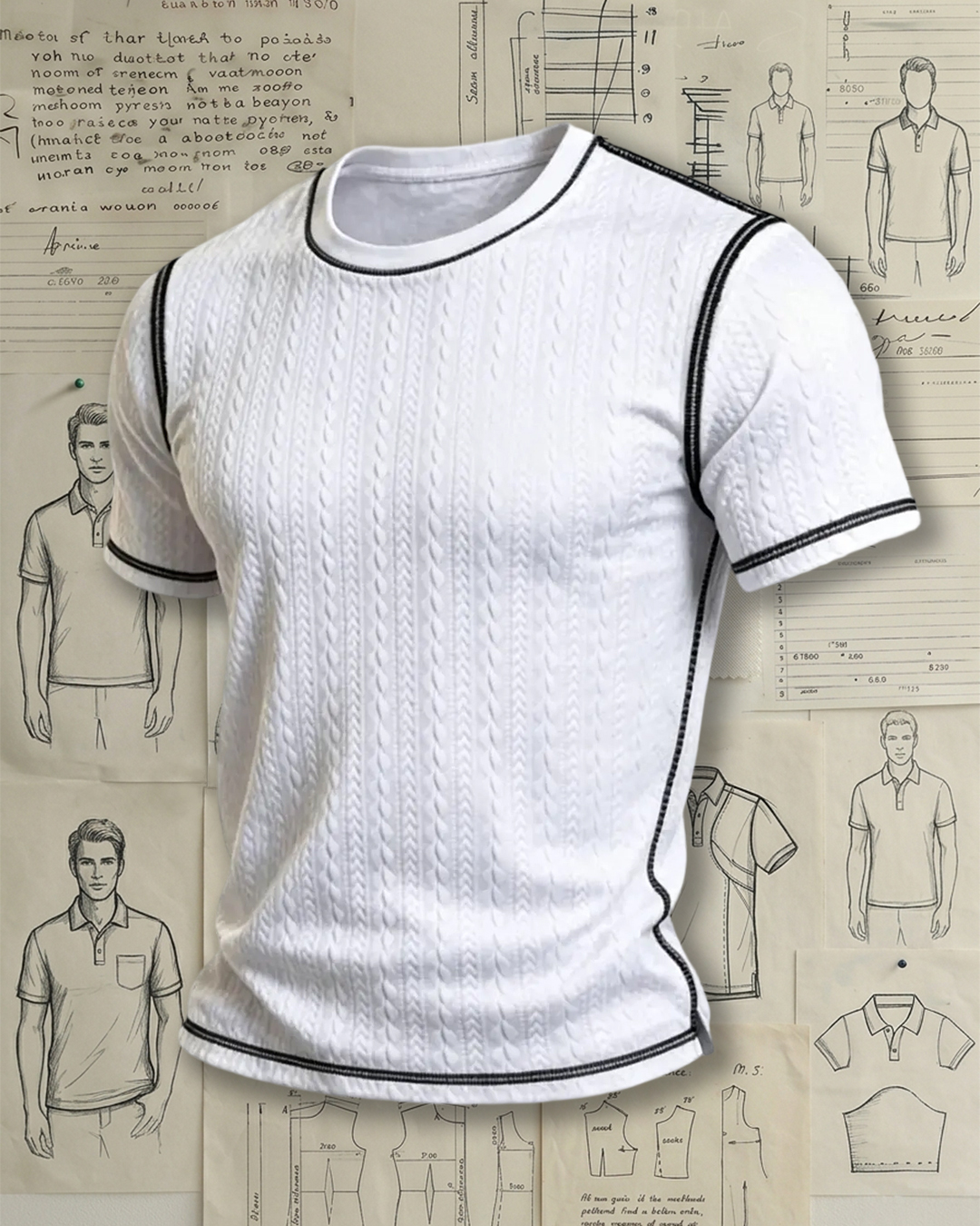 Casual Everyday Short Sleeve Crew Neck Shirt with Cable Pattern