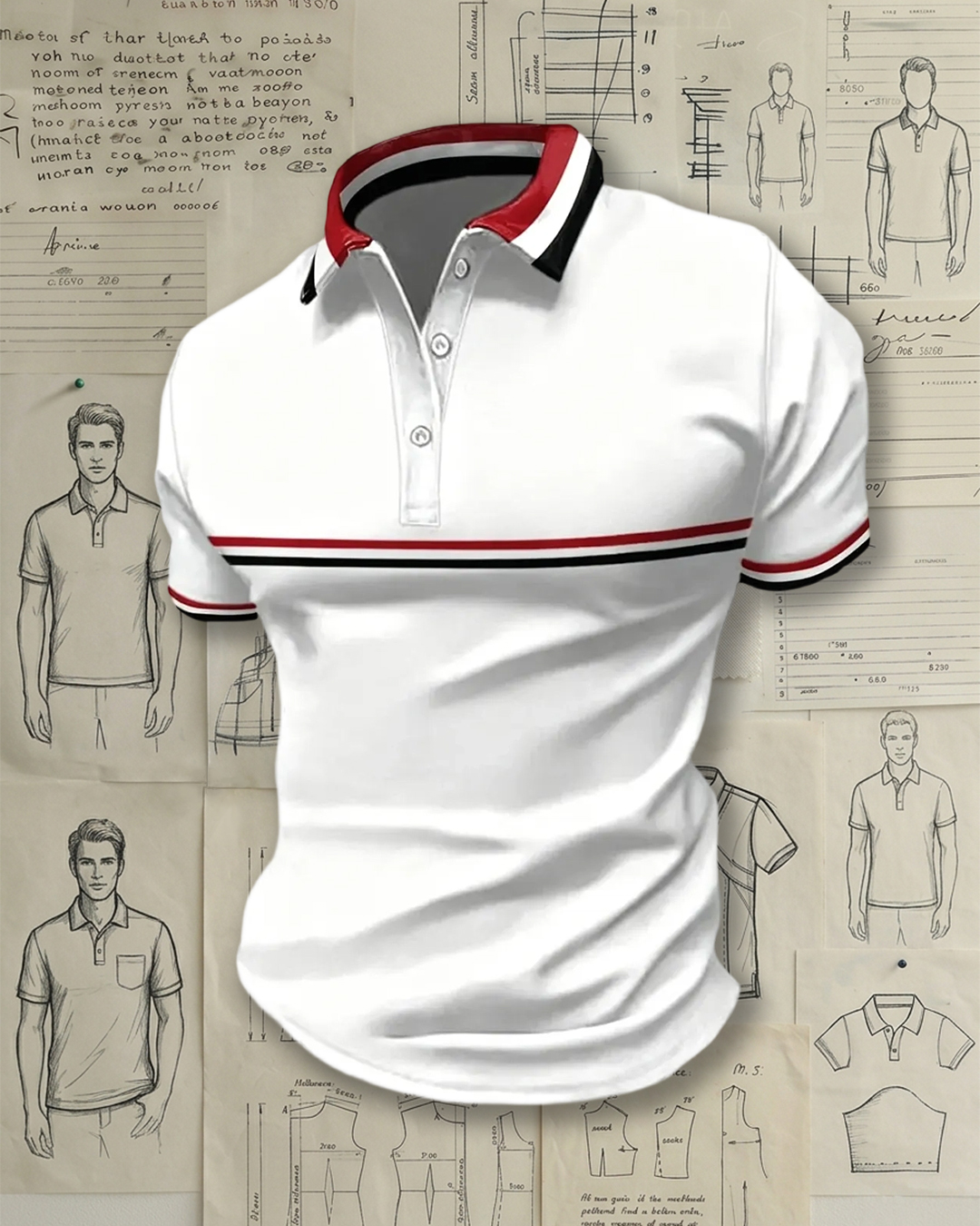 Men's White Striped Trim Performance Polo