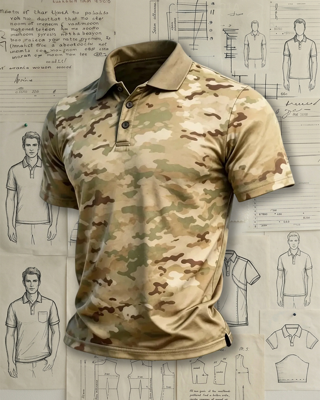 Men's Camo Print Short Sleeve Polo Shirt