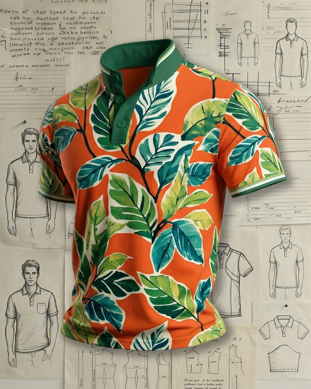 Men’s Summer Botanical Print Polo Shirt