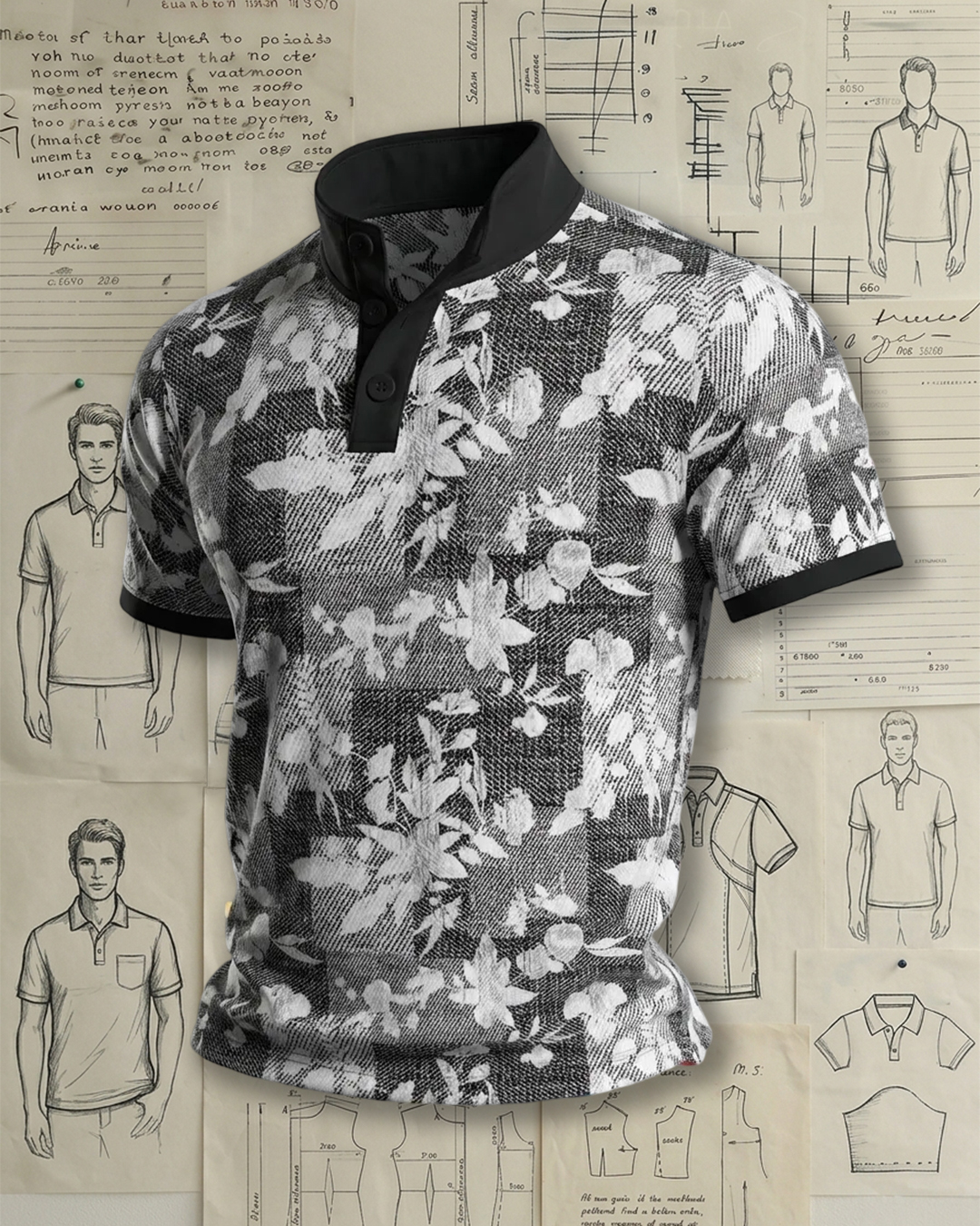 Patchwork Floral Pattern Men’s Short Sleeve Polo