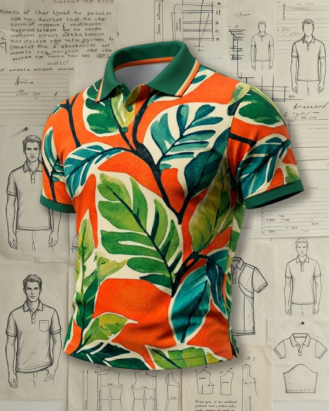 Men’s Summer Vacation Leaf Print Polo Shirt