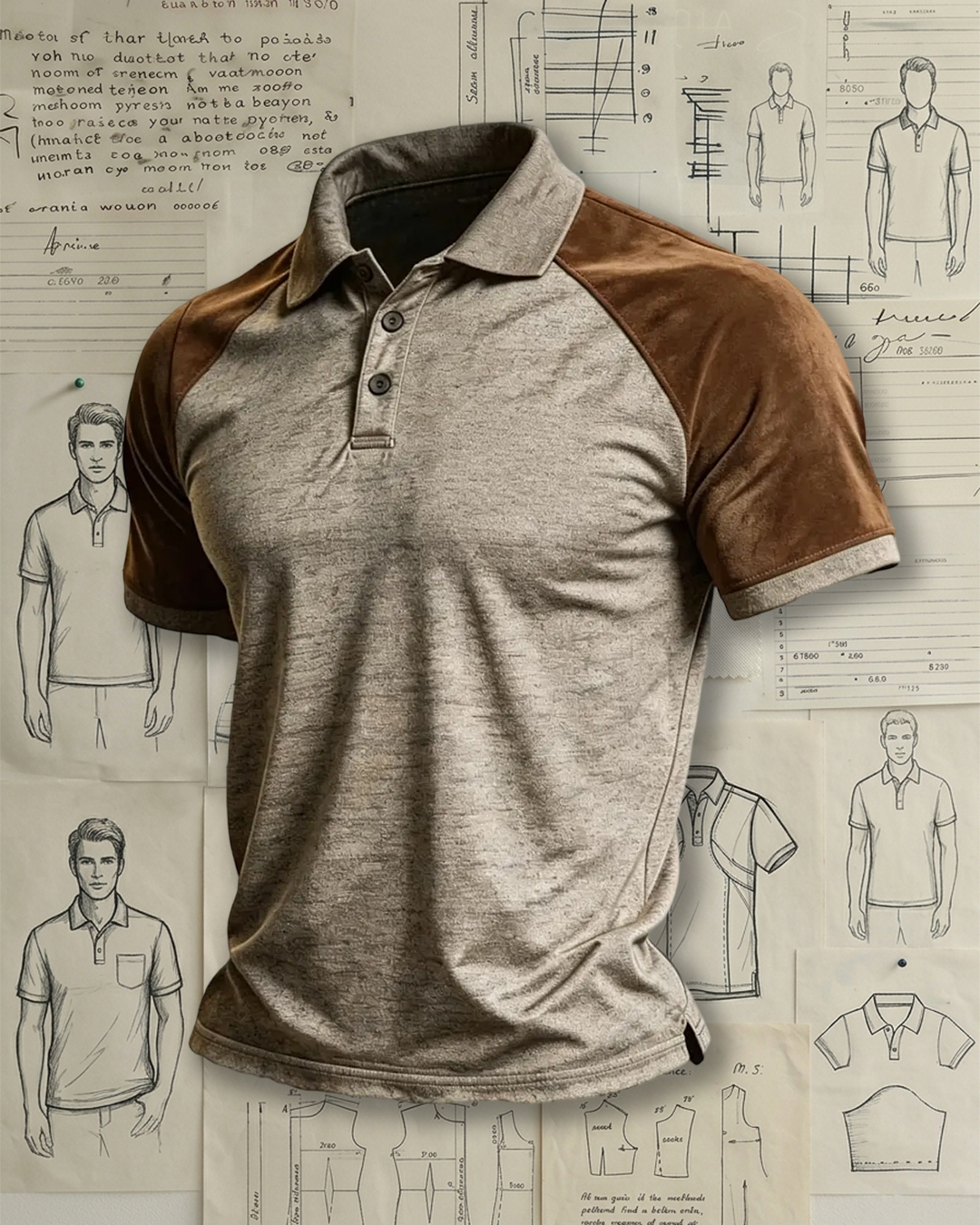 Men's Casual Heather Gray with Brown Suede Polo