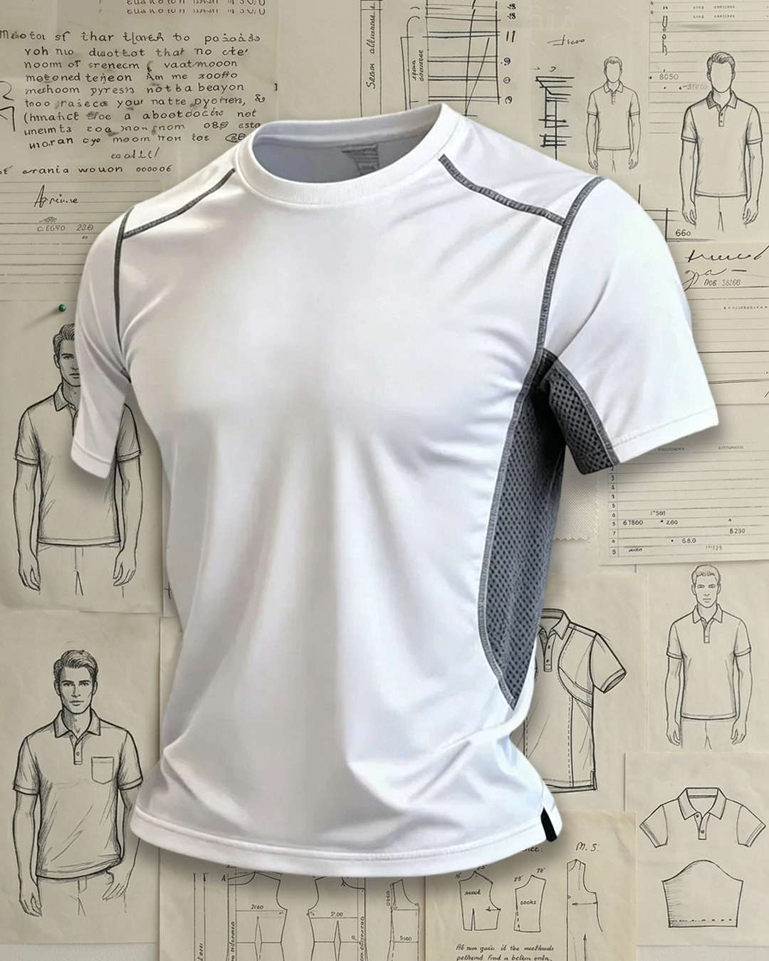Men's White Mesh Panel Short Sleeve Crew Neck T-Shirt