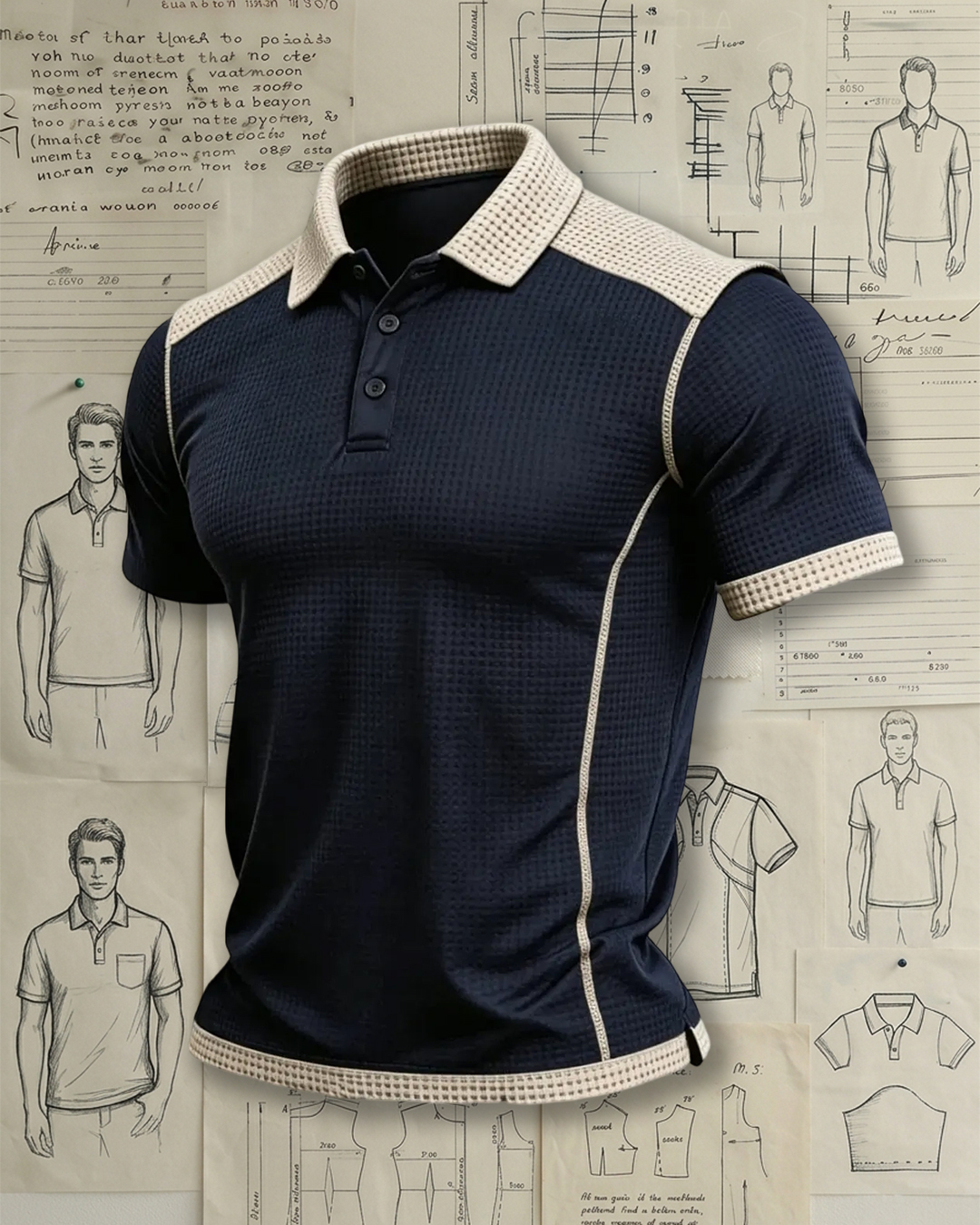 Men's Waffle Knit Textured Color Block Polo Shirt