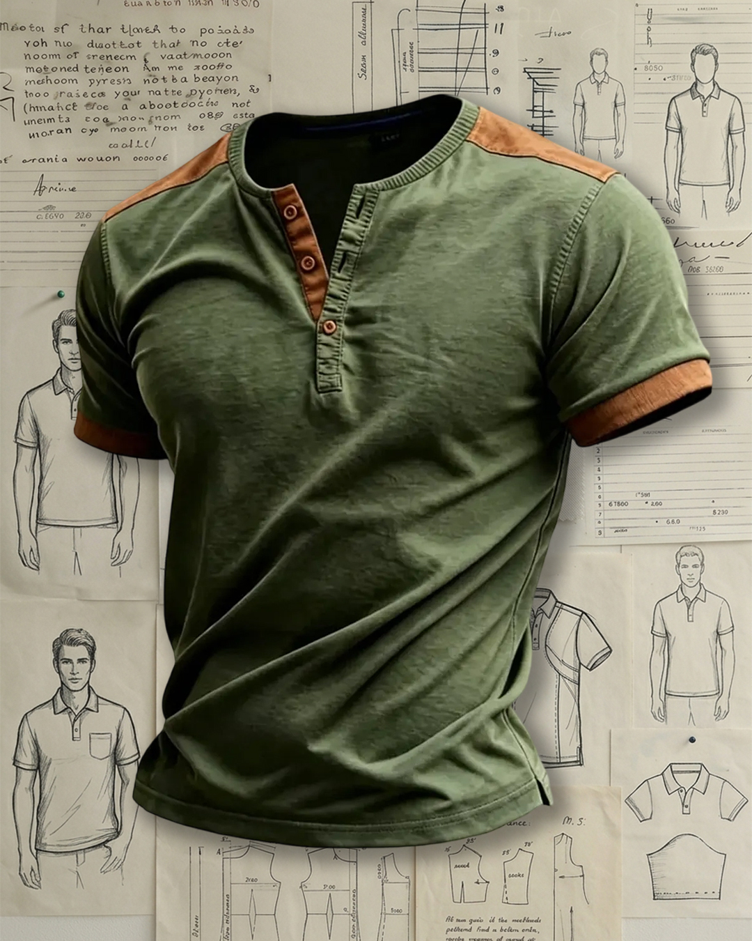 Comfortable Short Sleeve Henley with Contrast Stitching