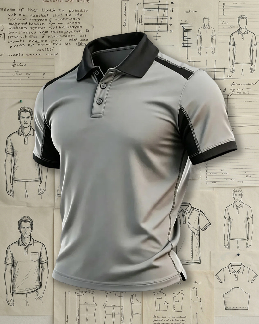 Men's Grey & Black Color Block Polo Shirt