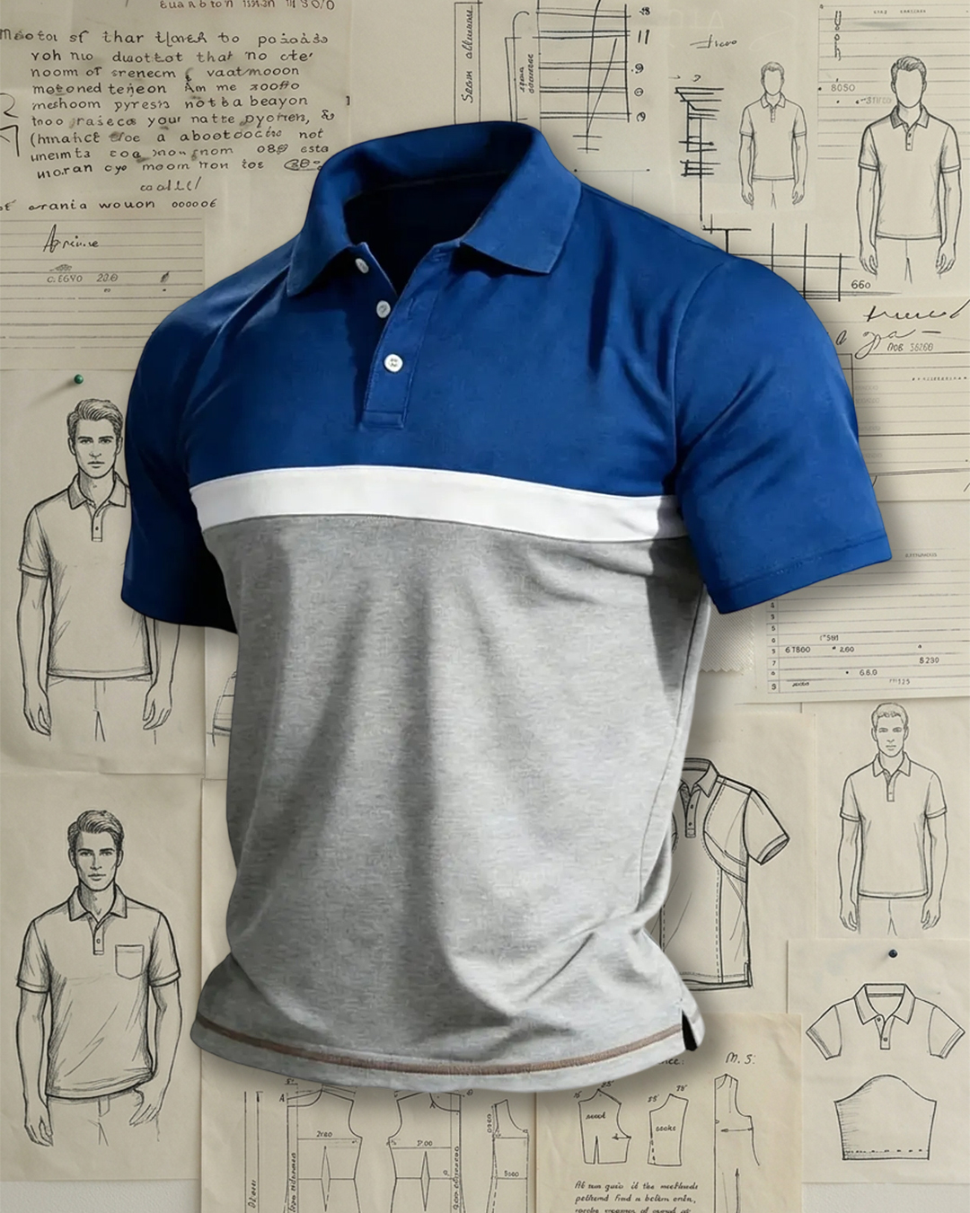 Men's Blue & Heather Gray Color Block Polo