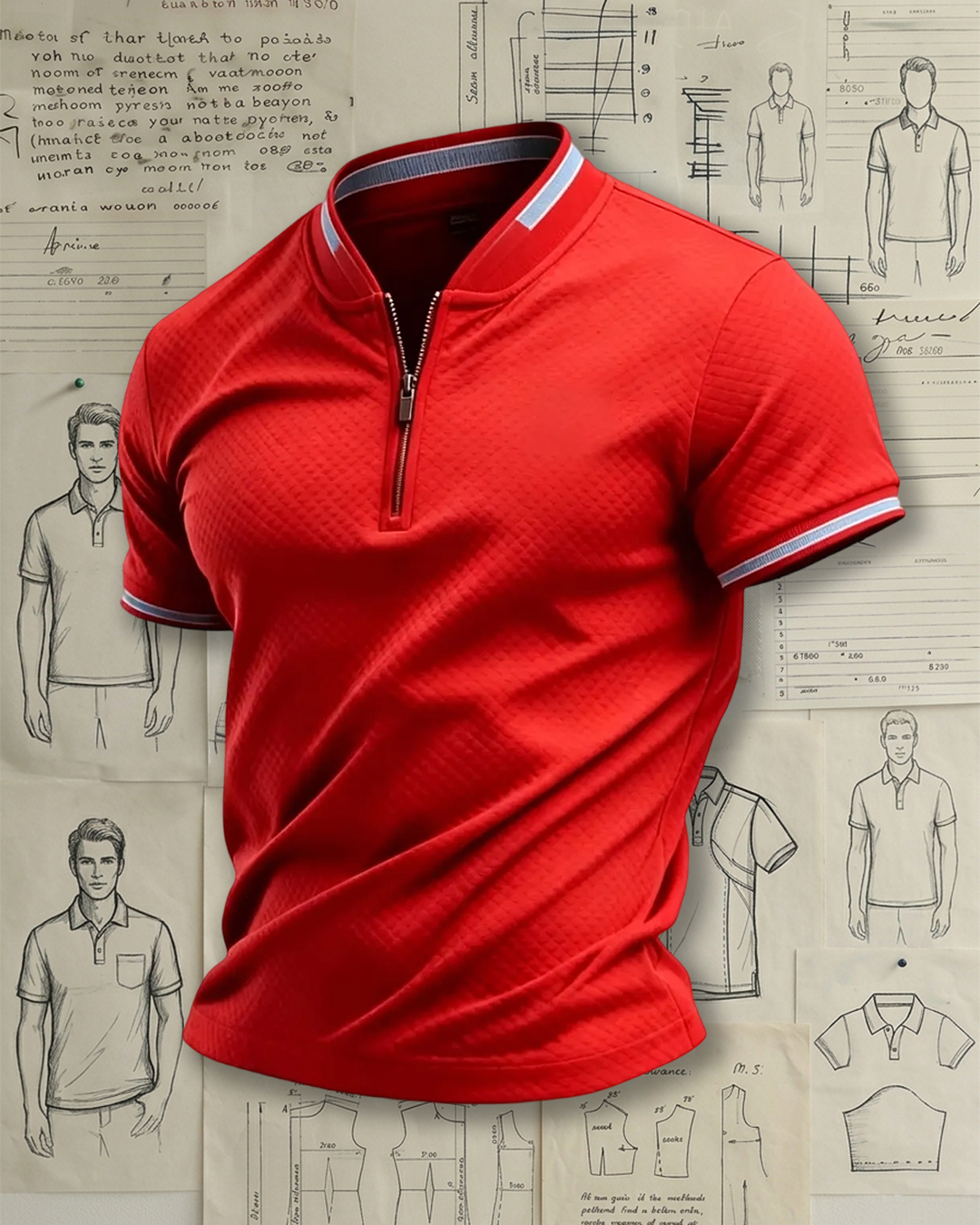 Men's Red Waffle Knit Quarter-Zip Polo