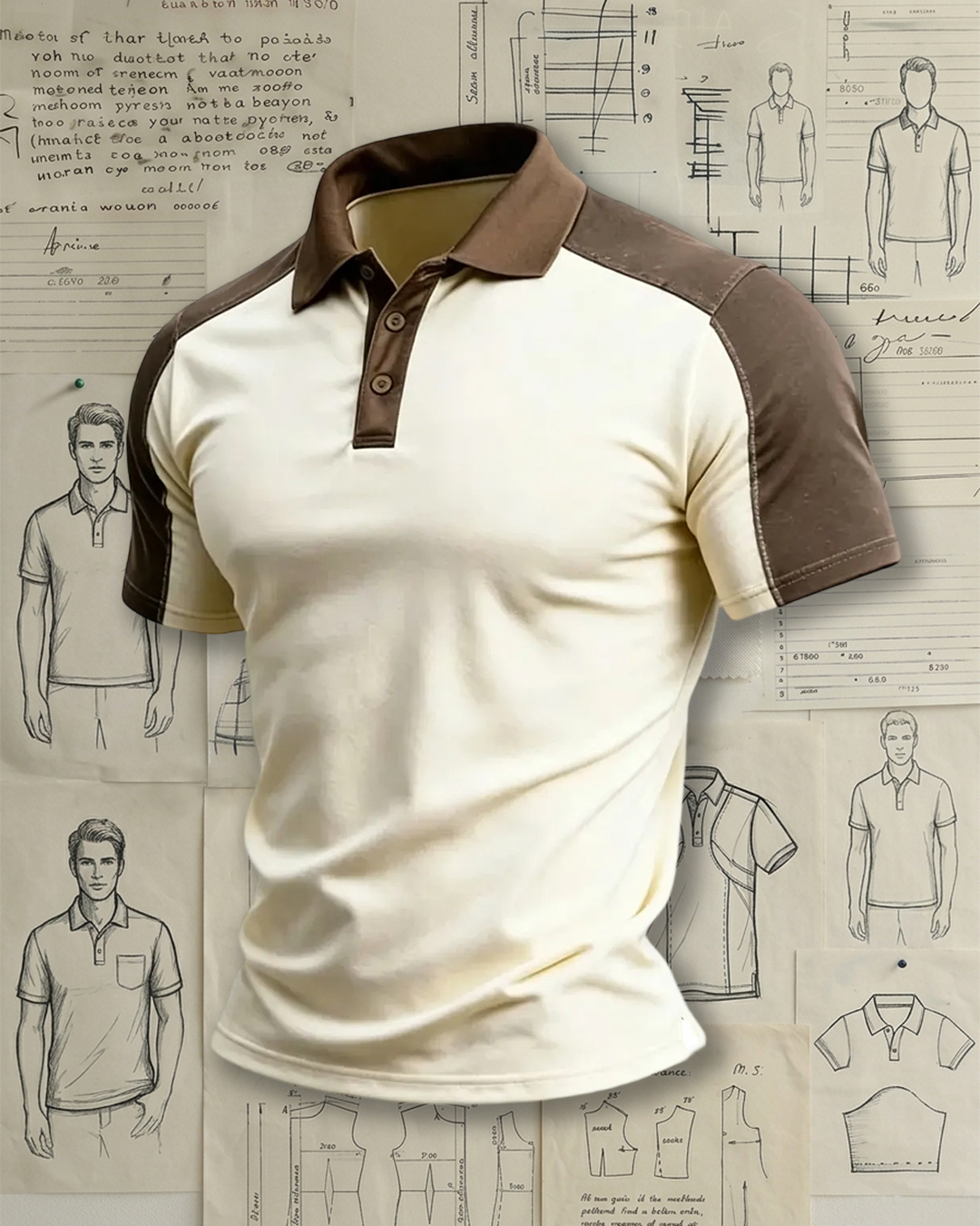 Modern Casual Color Block Polo with Faded Brown Accents