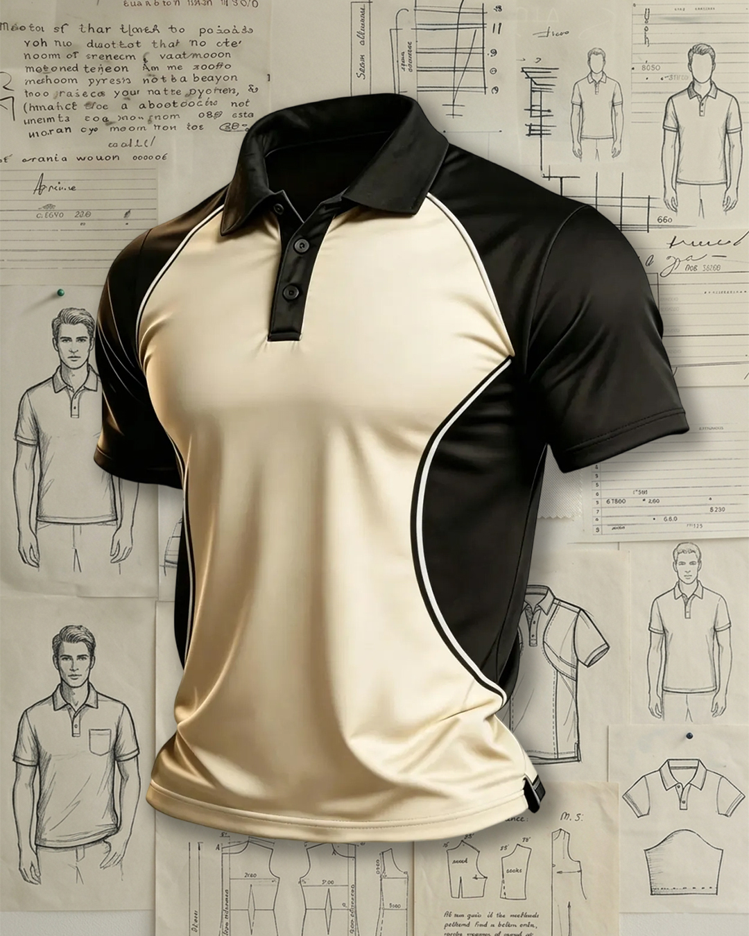 Athletic Contrast Panel Short Sleeve Polo with White Piping