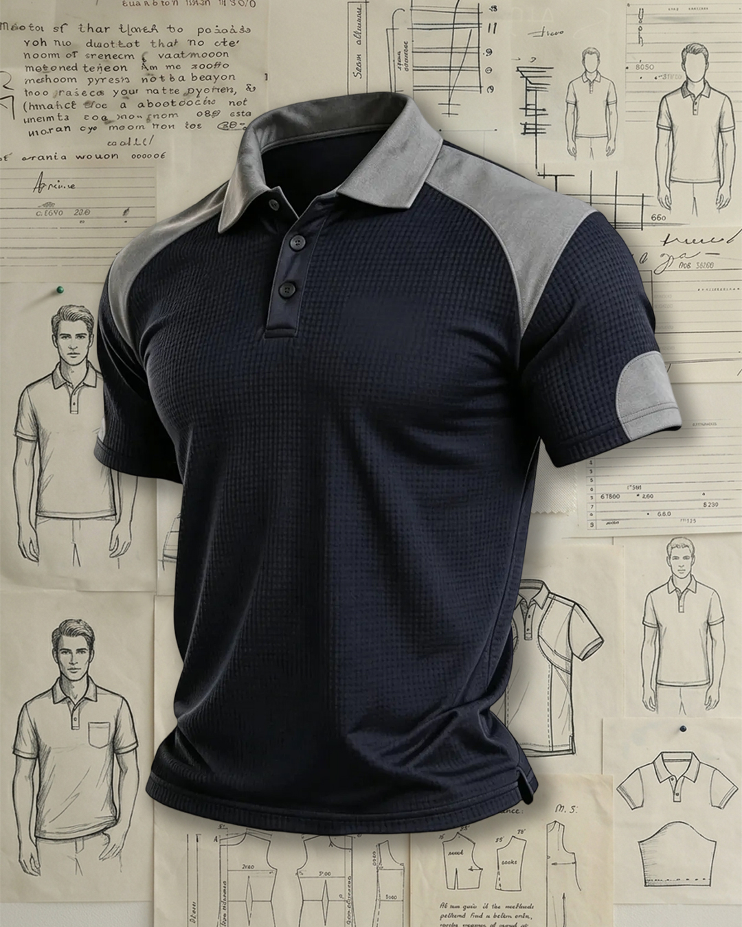 Men's Waffle Knit Textured Polo with Grey Raglan Sleeves