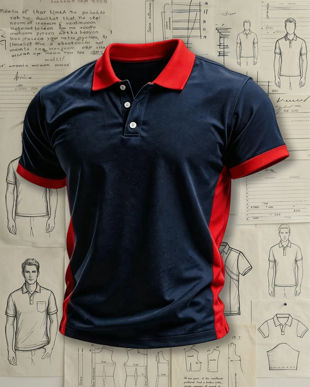 Men's Navy Blue with Red Contrast Panel Color Block Polo Shirt