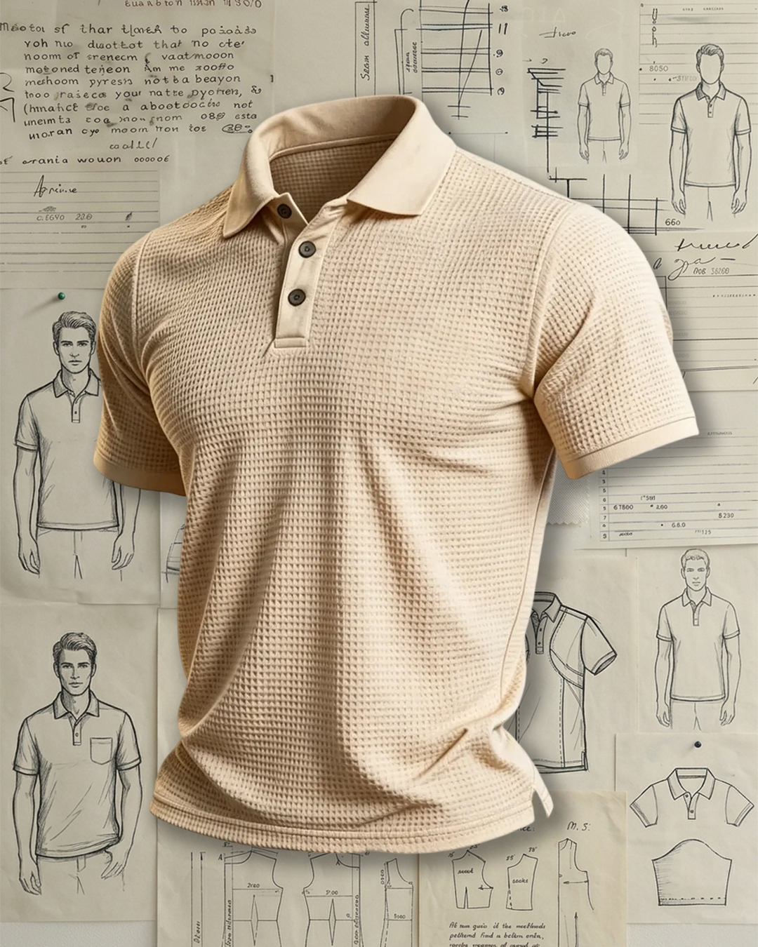 Minimalist Beige Textured Knit Collared Polo