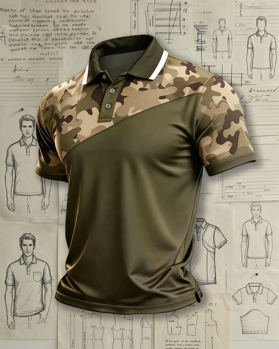Outdoor Desert Camo and Olive Green Contrast Polo