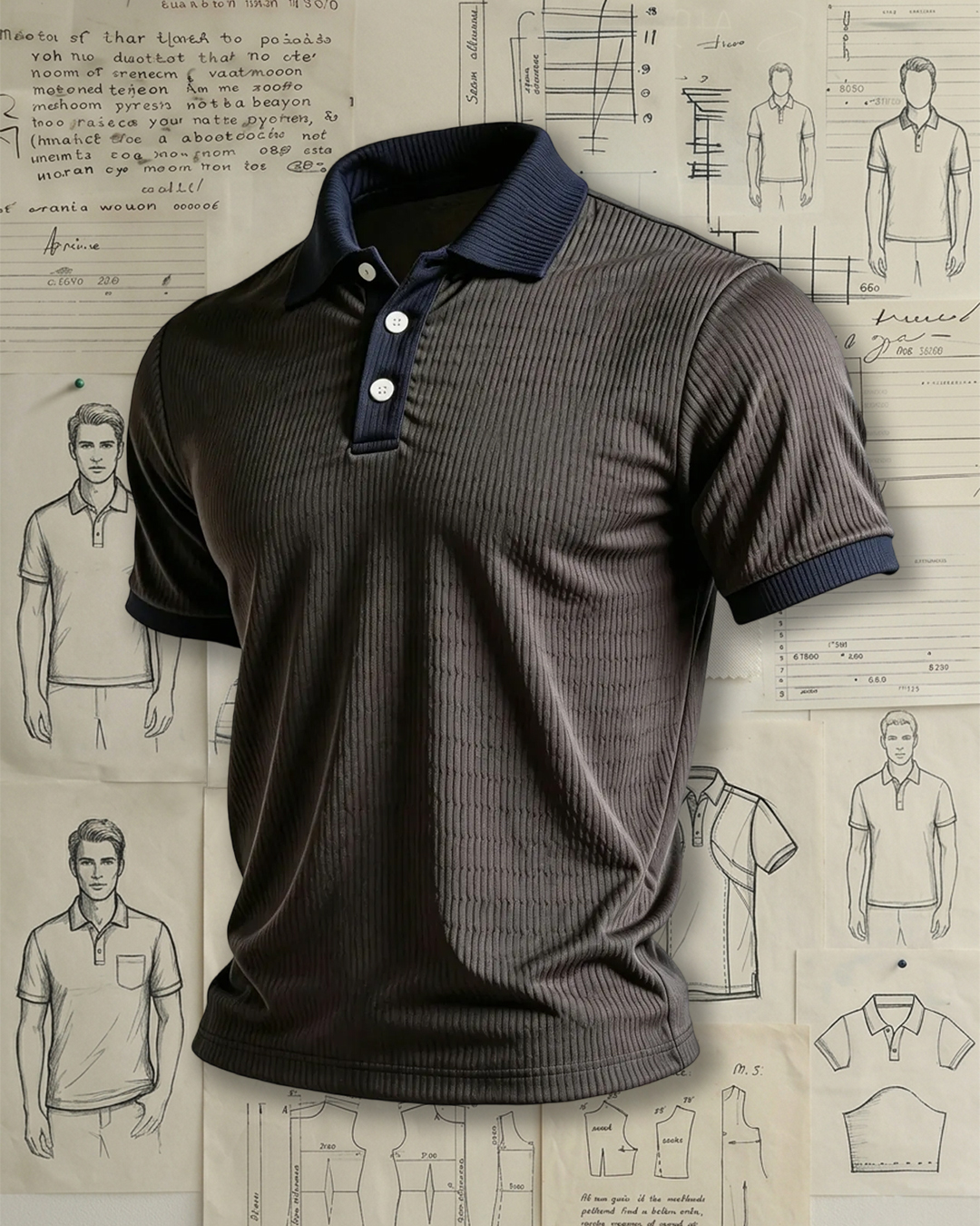 Men's Ribbed Vertical Stripe Textured Polo Shirt