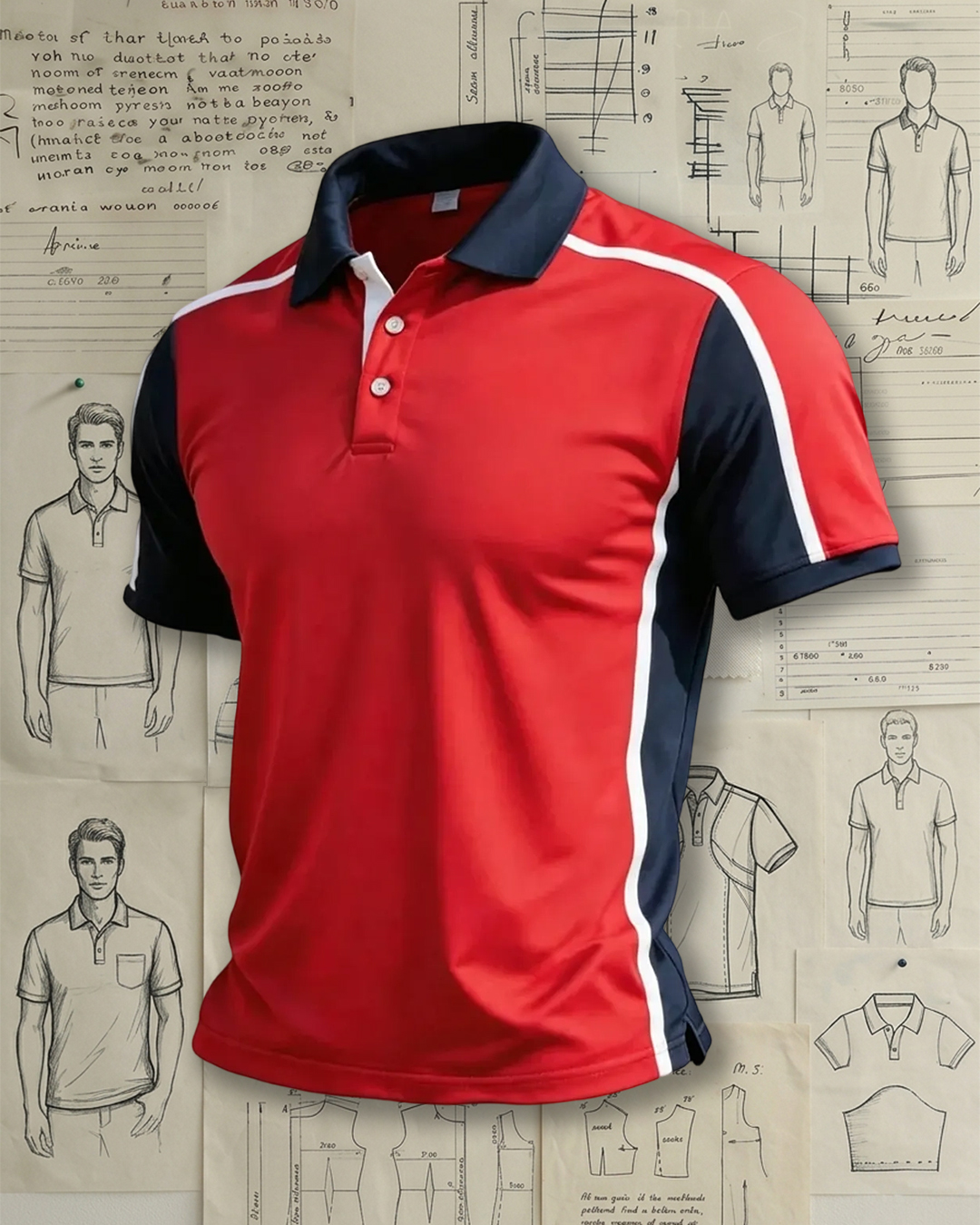 Retro Athletic Red & Navy Striped Short Sleeve Polo