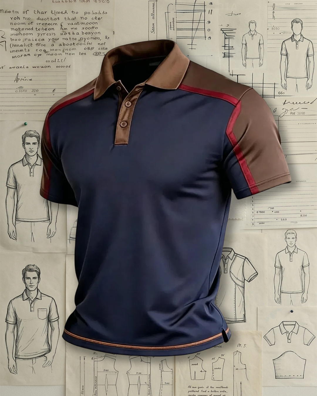 Men's Vintage Color Stitching Short Sleeve Polo