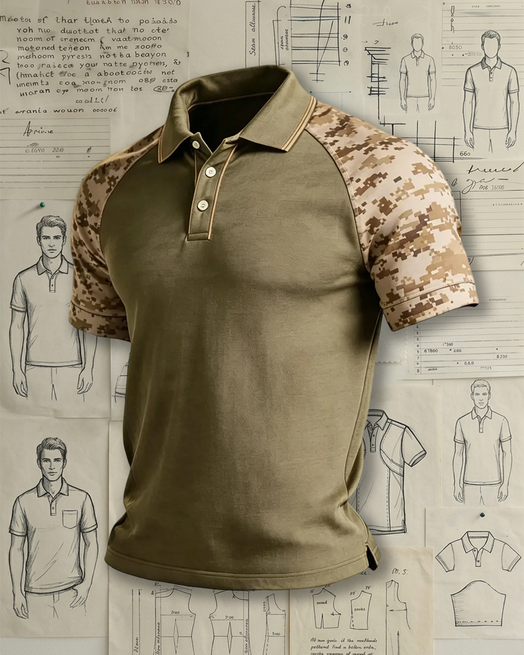 Outdoor Camouflage Contrast Sleeve Performance Polo