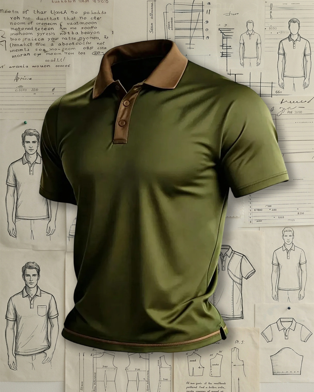Men's Olive Green Contrast Collar Polo