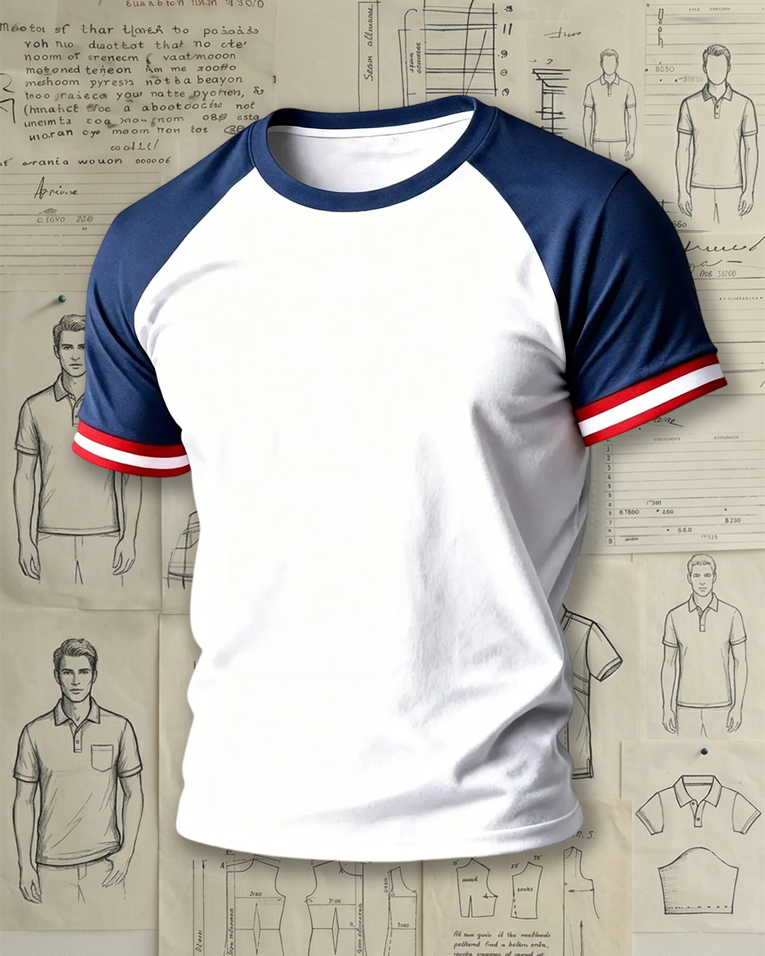 White & Navy Raglan Tee for Men, Retro Baseball Style