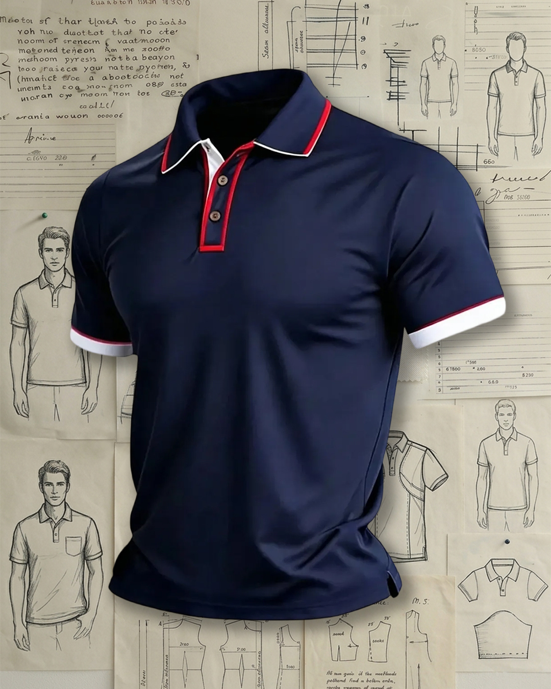 Men's Navy Polo Shirt with Red & White Trim