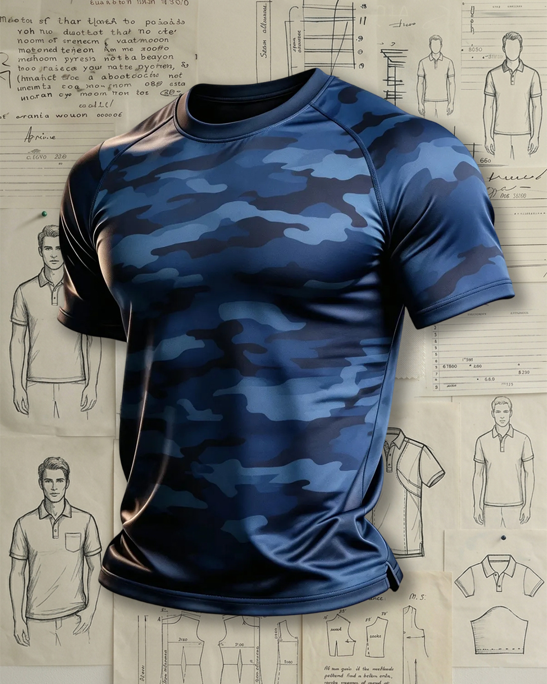 Classic Camouflage Tee, Men's Navy Graphic Top