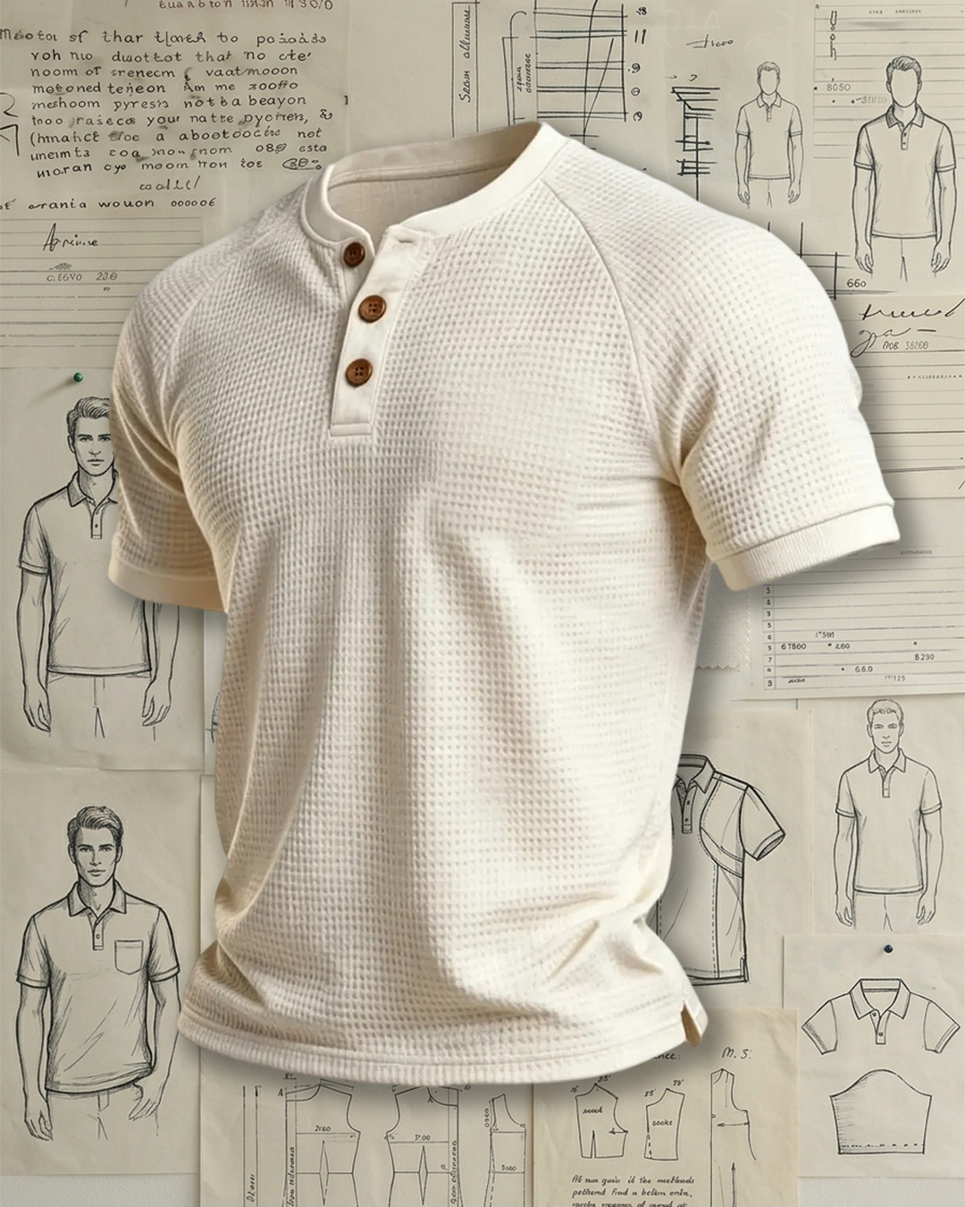 Men's Waffle Knit Henley Shirt, Short Sleeve Casual Button Tee