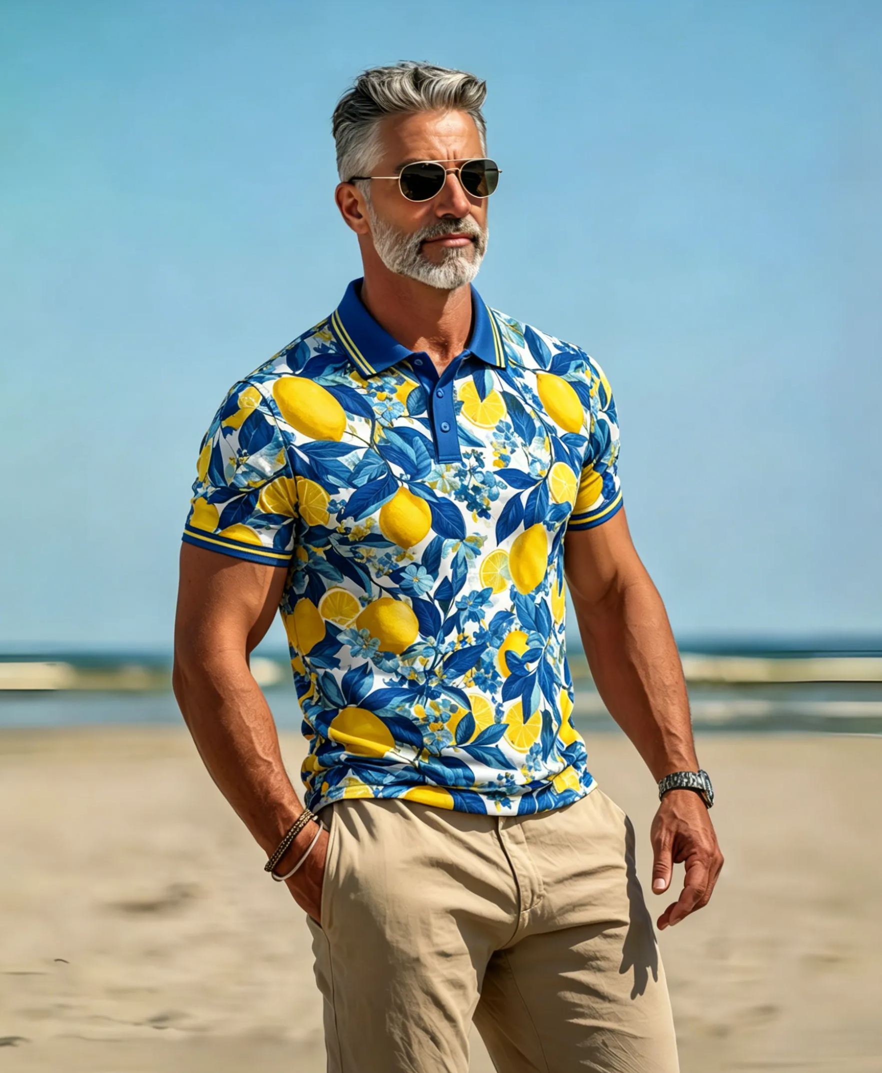 Men’s Amalfi Lemon & Blue Leaf Polo